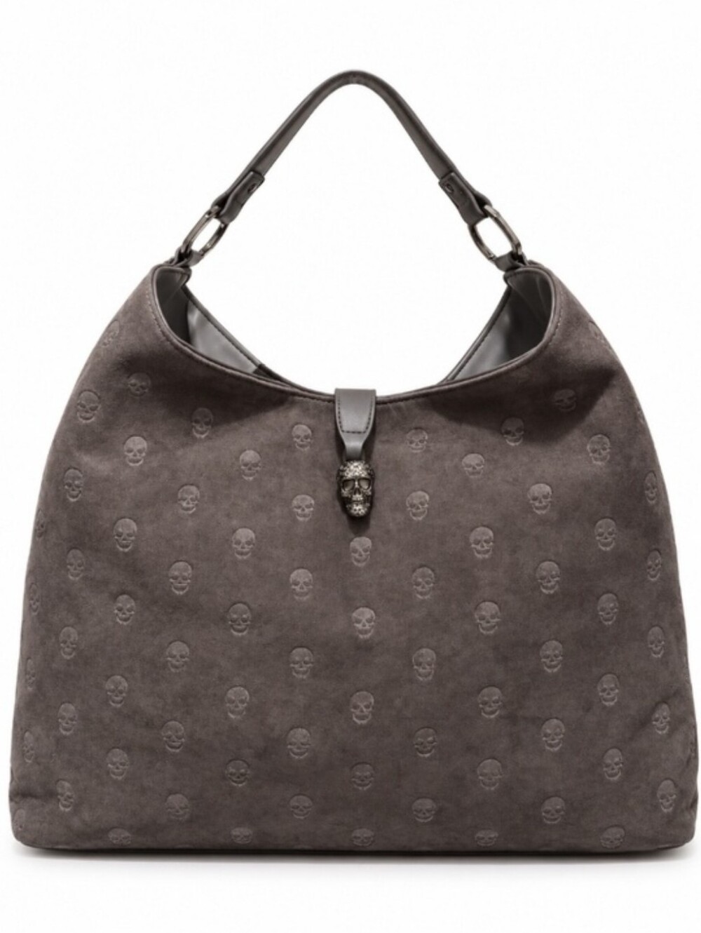 Betsey Johnson Grey Faux Suede Skull-Embossed Hobo Bag XOTELLY ML